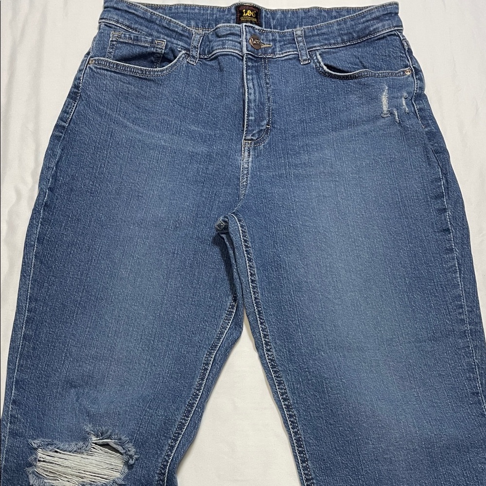 Lee Women's Distressed Blue Boyfriend Jeans